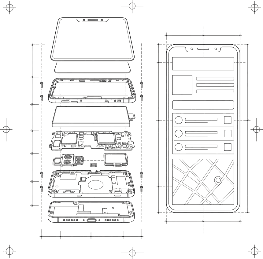 Line diagram of a one-page site laid out on a phone